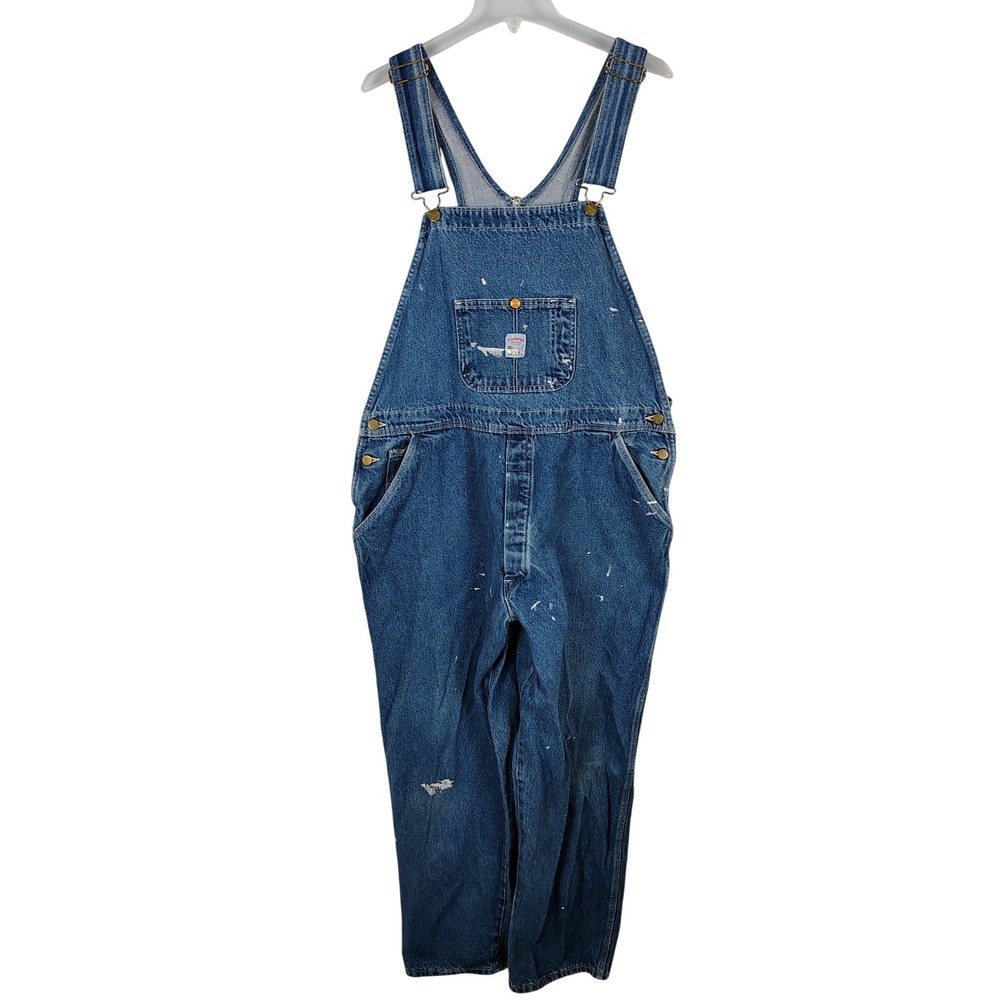 Pointer Brand Mens Denim Bib Overalls Medium Wash Distressed‎ Workwear